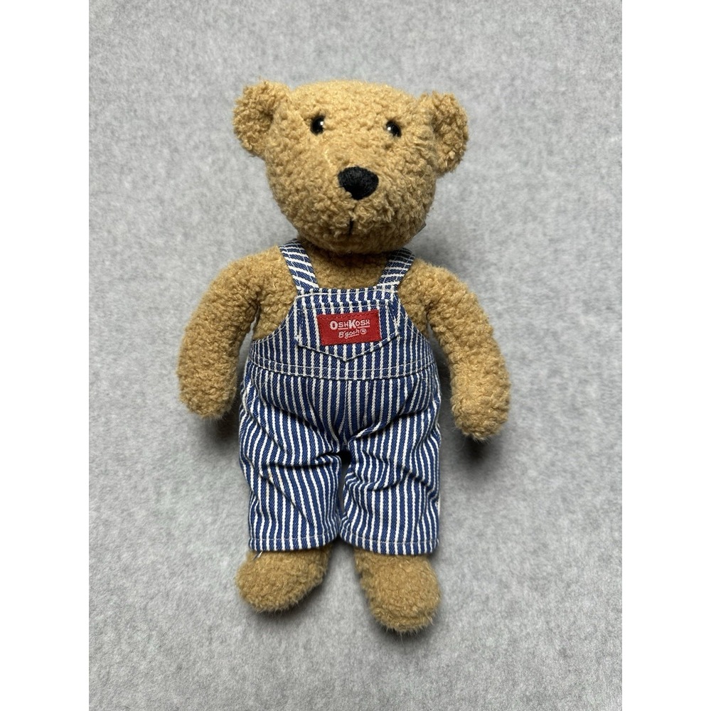 Vintage OshKosh B'Gosh TEDDY BEAR Plush Striped Engineer Overalls  11" Eden Toys